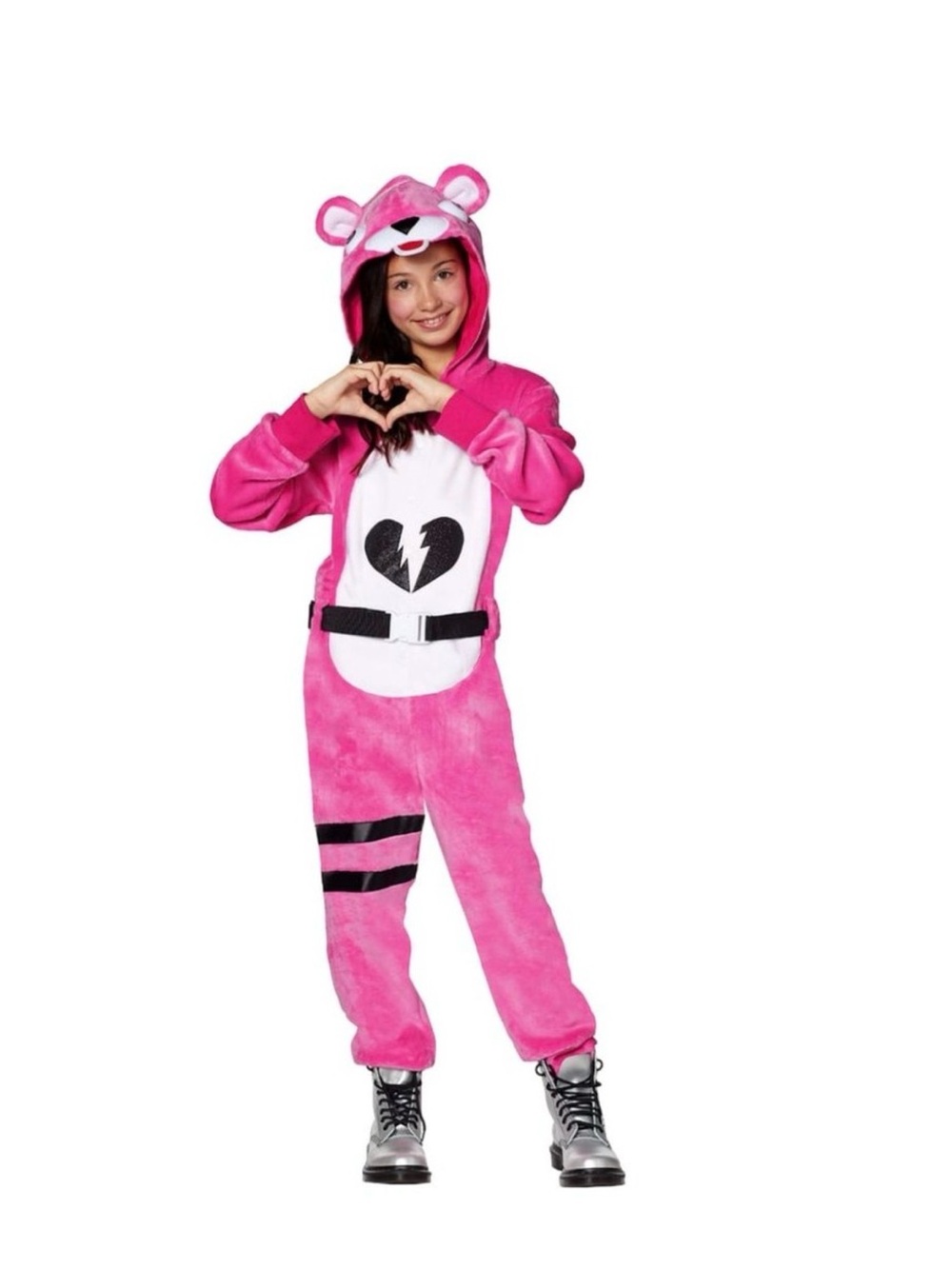 Women’s Pink Hooded Onesie with Broken Heart Graphic